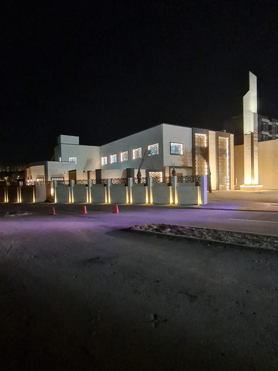 DHA Phase 5 Masjid, Islamabad, completed and illuminated at night