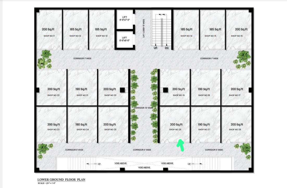 Layout plan for lower-ground shop in DHA Phase 1, Rawalpindi